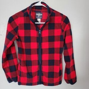 Oshkosh Big Boys 12 Red Navy Blue Check Plaid Full Zip Fleece Jacket Fall Winter